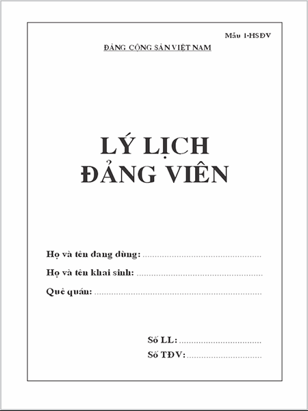 Lý lịch đảng viên - Mẫu 1-HSĐV