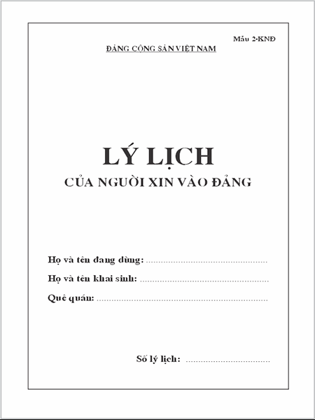 Lý lịch người xin vào Đảng - Mẫu 2-KNĐ